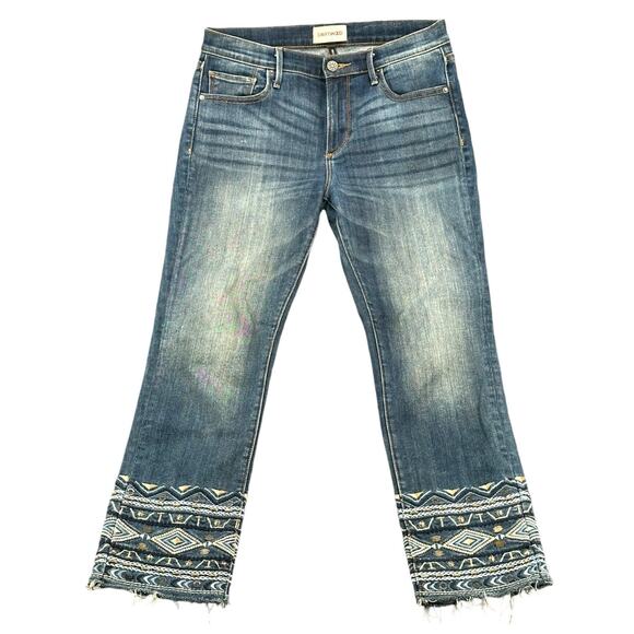 Driftwood Jeans Womens 27 Colette Crop Denim Embellished Embroidered Beaded Boho - Picture 1 of 8